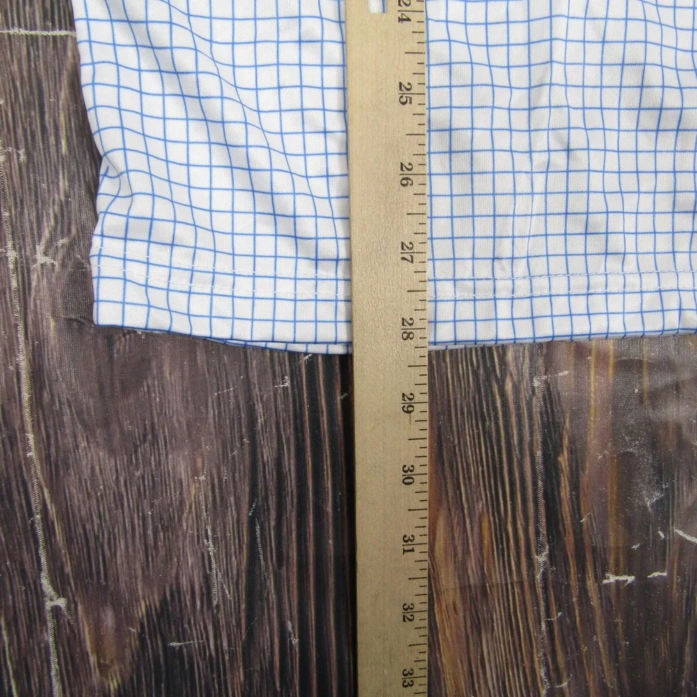 Collars & Co Polo Shirt Mens Medium White‎ Blue Check Dress Collar Golf Top